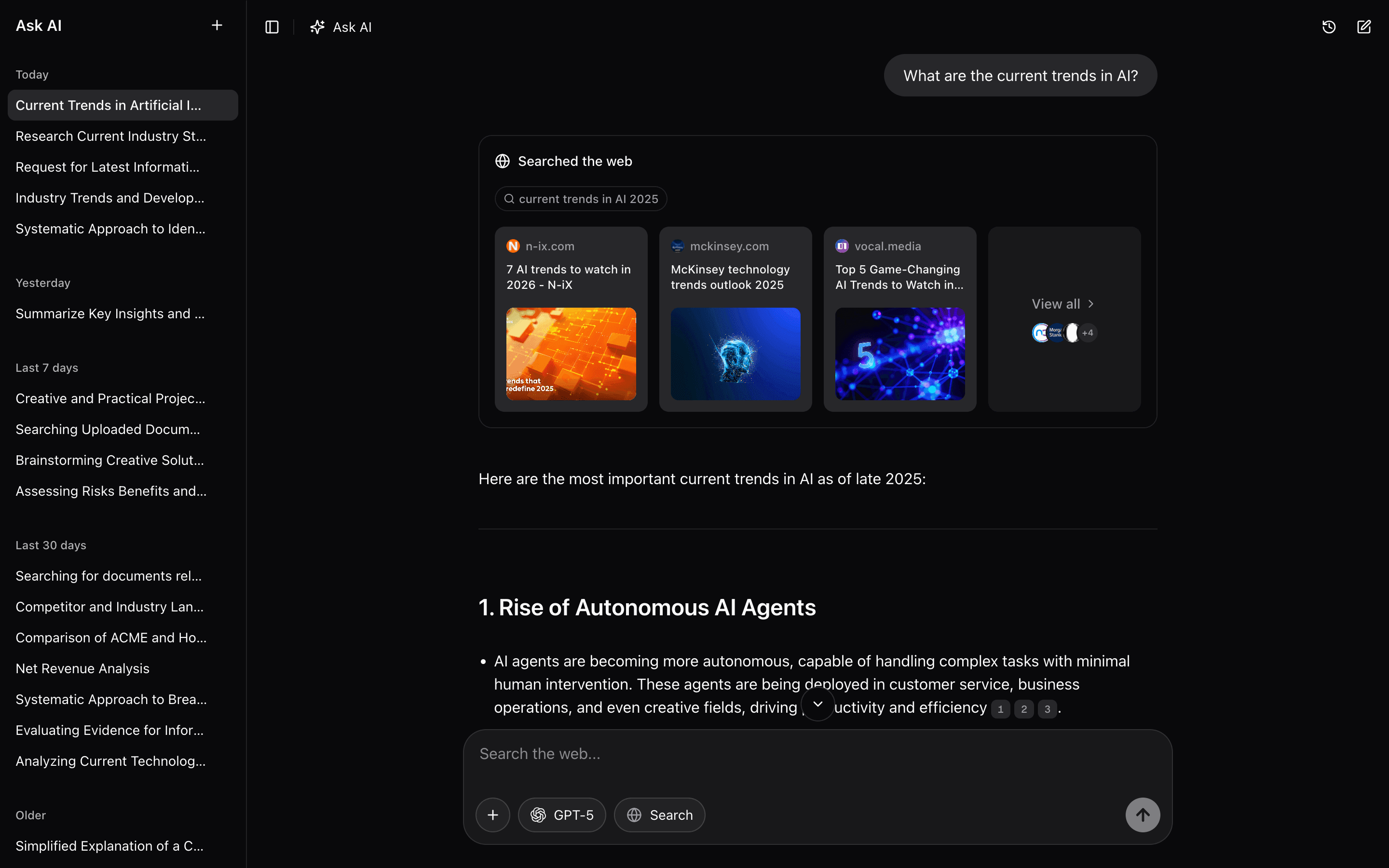 AI Assistant interface dark mode