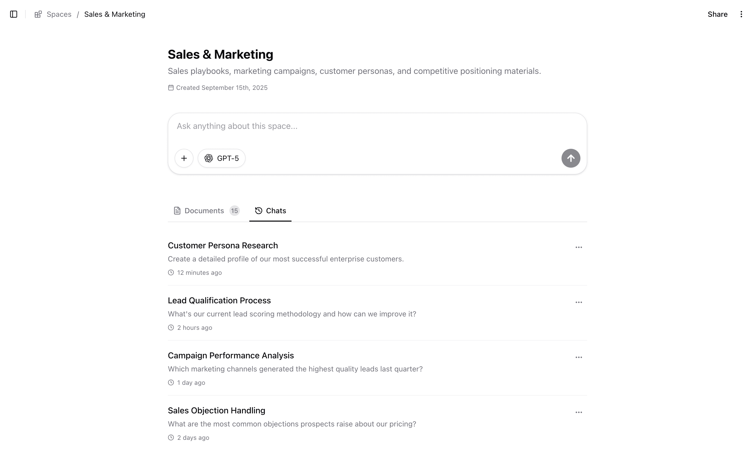 Knowledge Spaces interface light mode